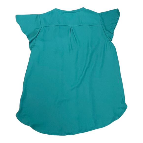 H&M Teal Green Flutter Sleeve Blouse NWT Size 6 EUR 38 V-Neck Tuxedo Pleat - Picture 8 of 10